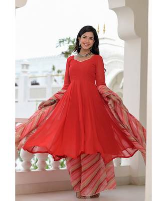 Red anarkali palazzo dupatta set 1
