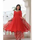 Red anarkali palazzo dupatta set