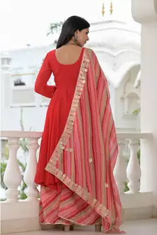 Red anarkali palazzo dupatta set
