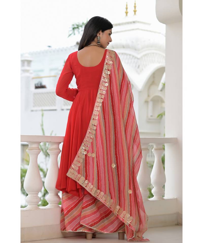 Red anarkali palazzo dupatta set