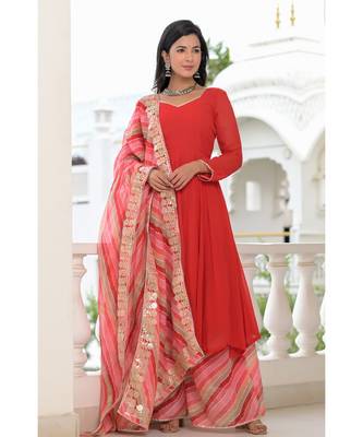 Red anarkali palazzo dupatta set 3