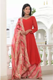 Red anarkali palazzo dupatta set