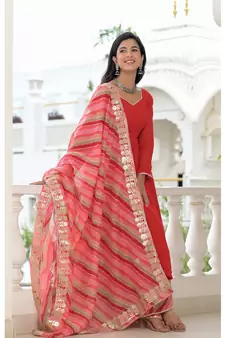 Red anarkali palazzo dupatta set