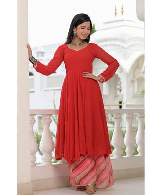 Red anarkali palazzo dupatta set 6