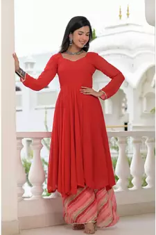 Red anarkali palazzo dupatta set