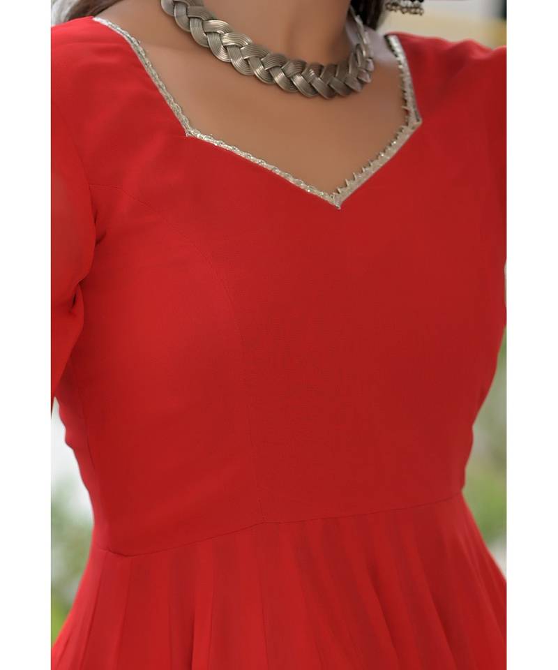 Red anarkali palazzo dupatta set