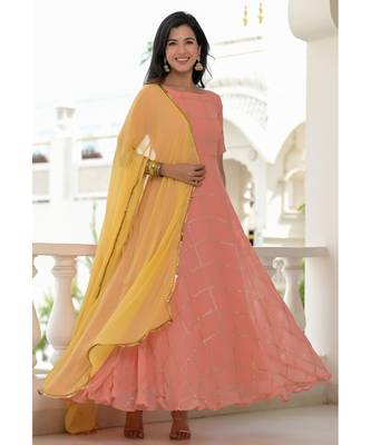 Peach georgette anarkali set 1
