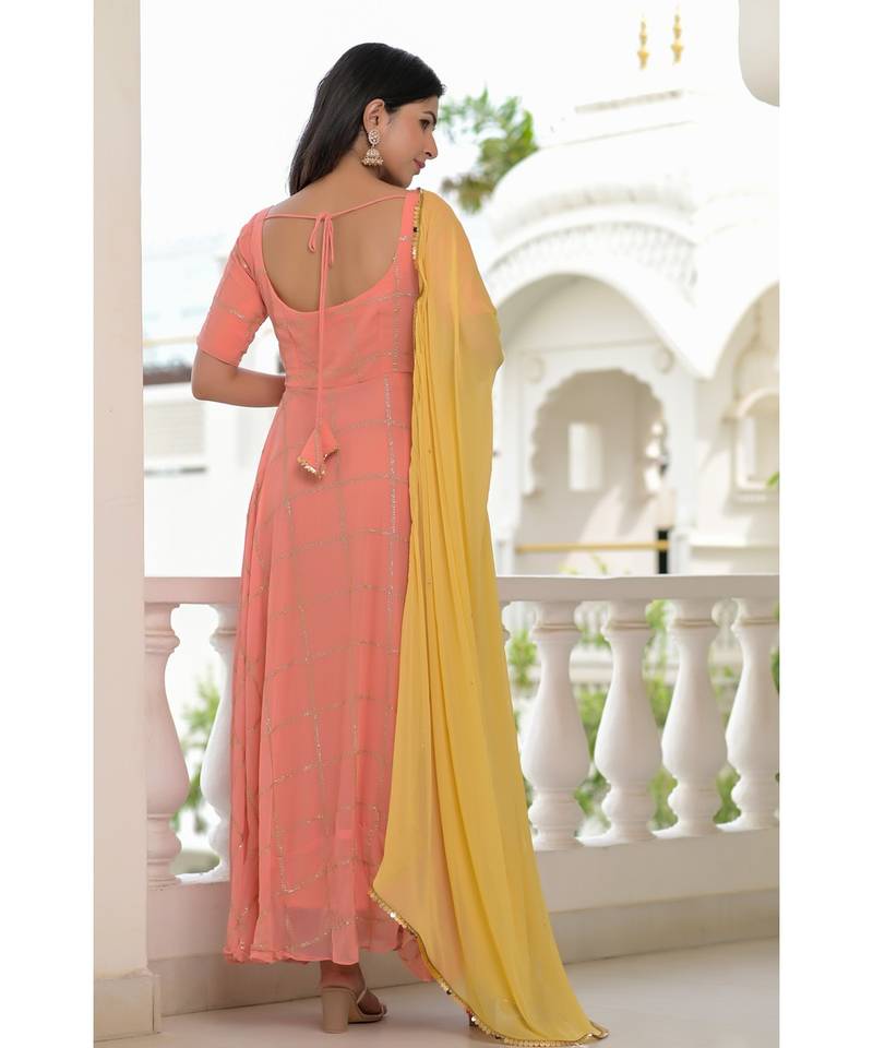 Peach georgette anarkali set