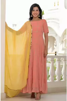 Peach georgette anarkali set