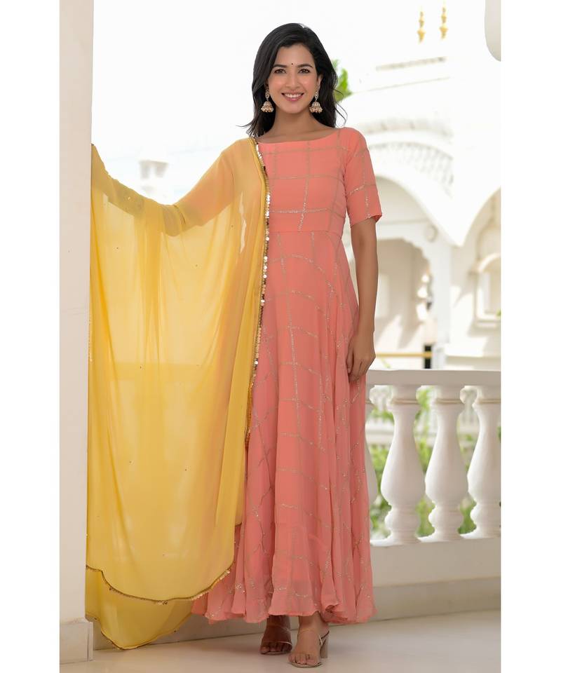 Peach georgette anarkali set