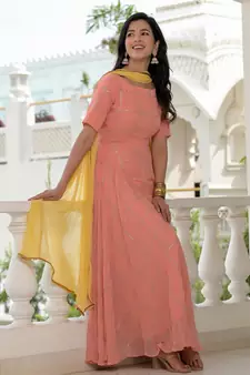 Peach georgette anarkali set