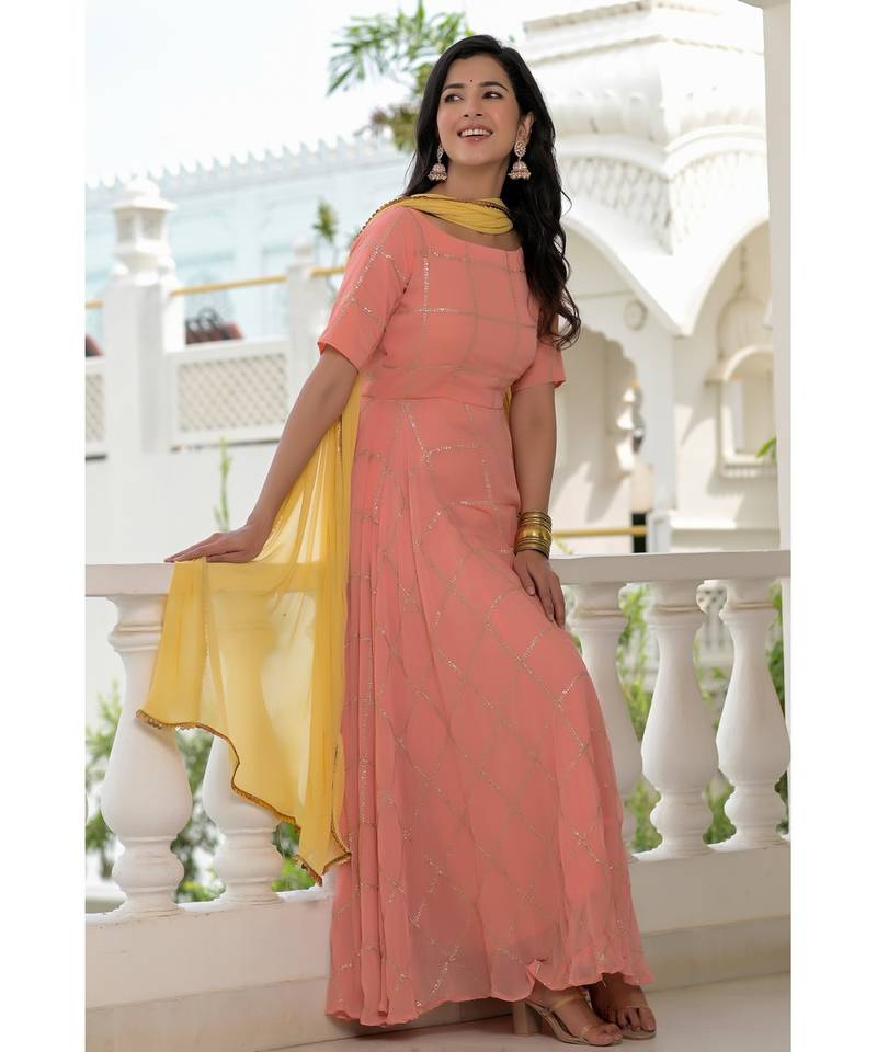Peach georgette anarkali set