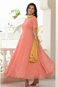 Peach georgette anarkali set