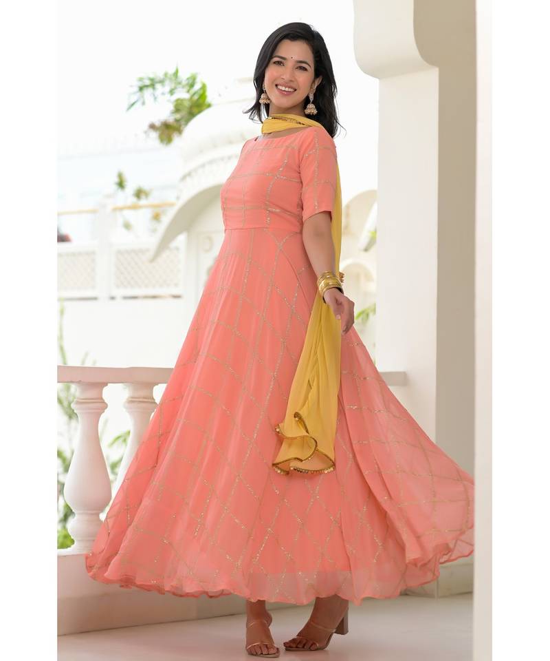 Peach georgette anarkali set