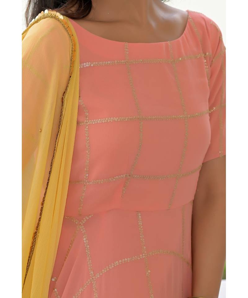 Peach georgette anarkali set