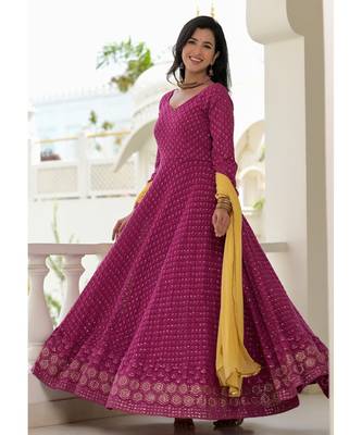 wine chikankari anarkali set 1