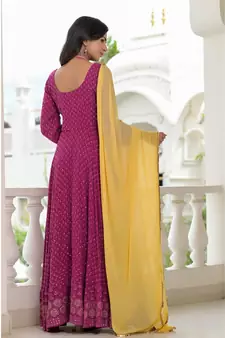 wine chikankari anarkali set