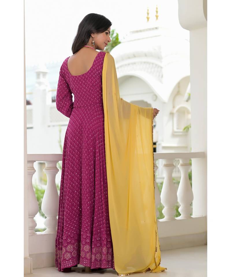 wine chikankari anarkali set