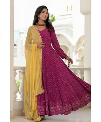 wine chikankari anarkali set 5