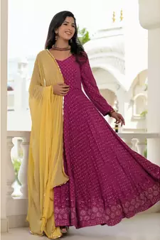 wine chikankari anarkali set