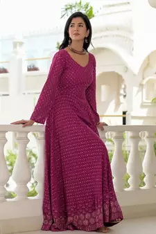 wine chikankari anarkali set