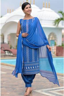 Blue chikankari kurti set