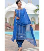 Blue chikankari kurti set