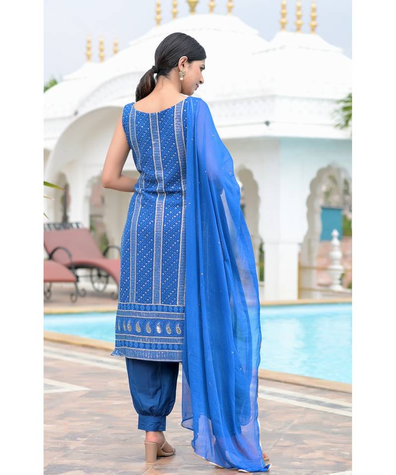 Blue chikankari kurti set