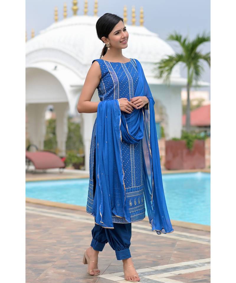 Blue chikankari kurti set