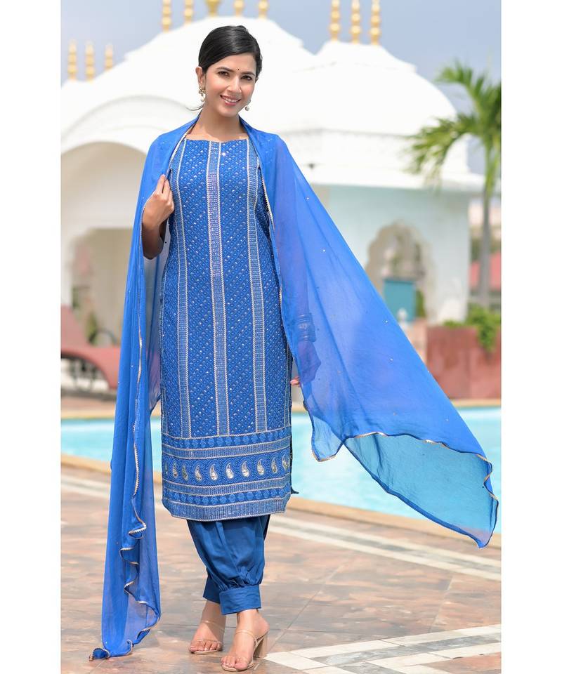 Blue chikankari kurti set
