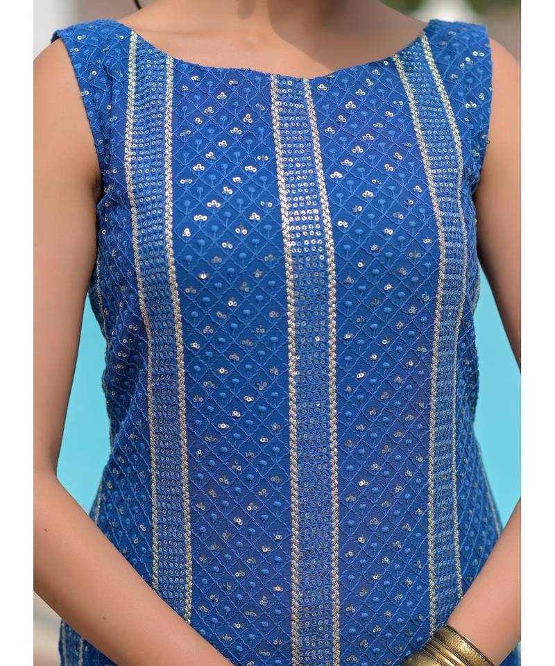 Blue chikankari kurti set