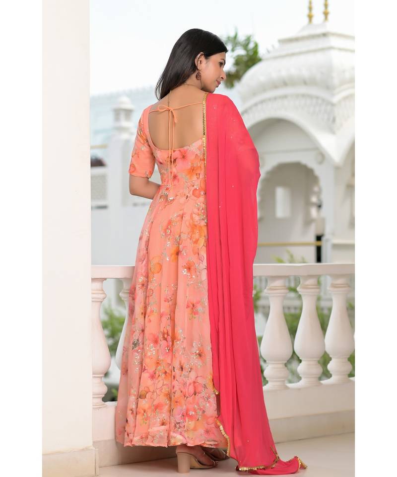Peach floral anarkali set