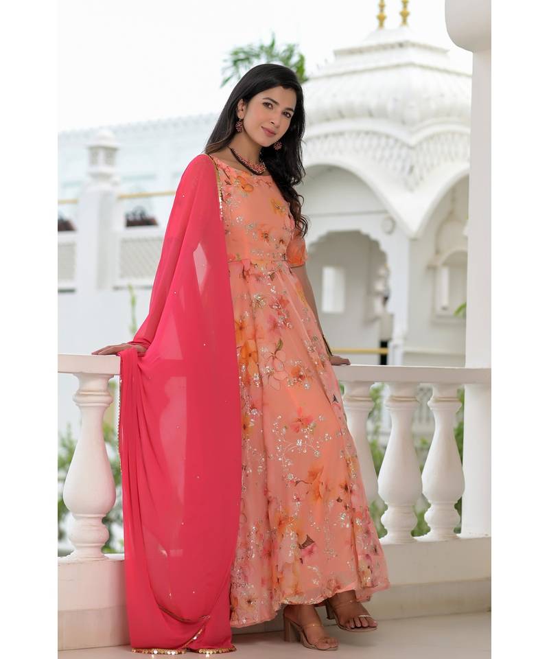 Peach floral anarkali set