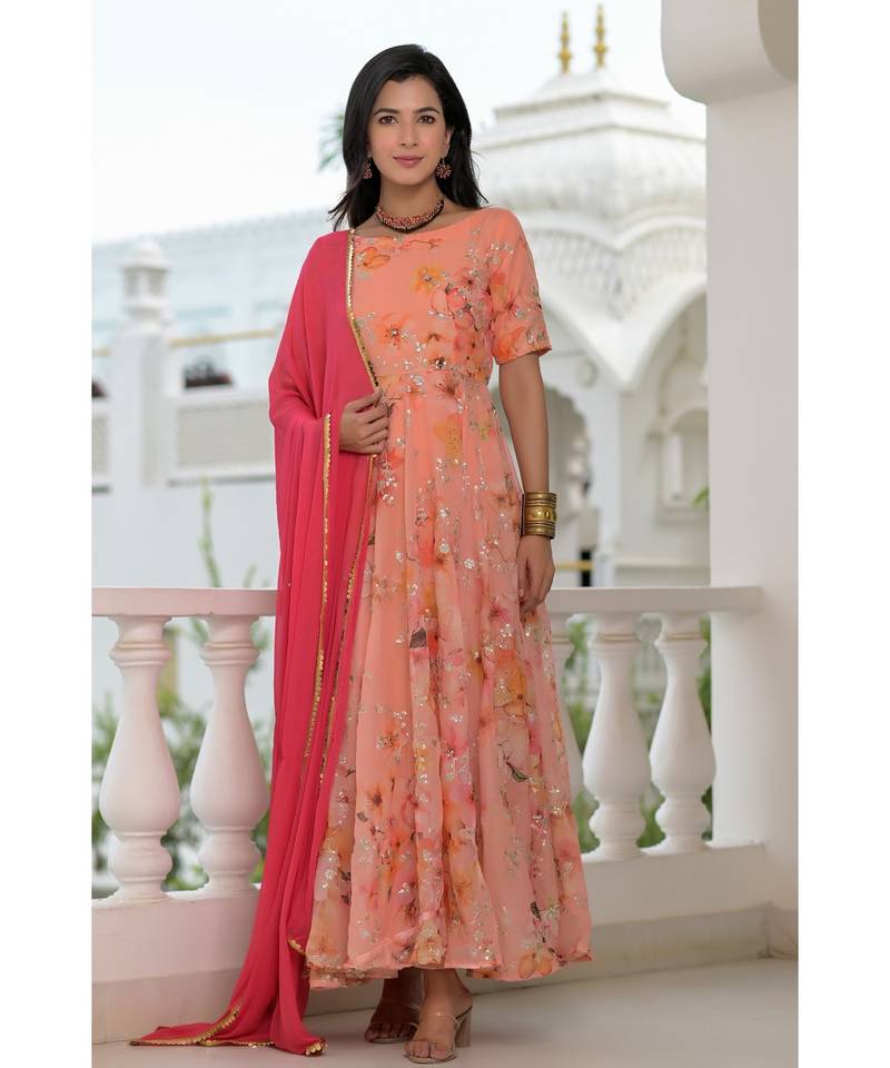 Peach floral anarkali set