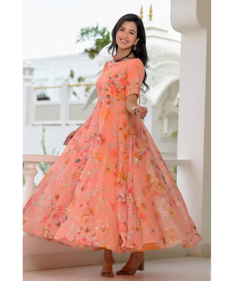 Peach floral anarkali set