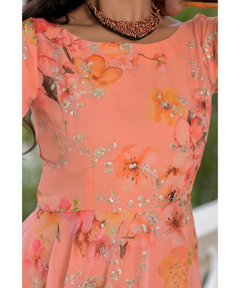 Peach floral anarkali set