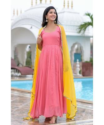 Peach anarkali with dupatta 1