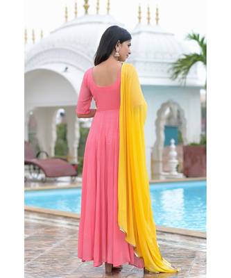 Peach anarkali with dupatta 2