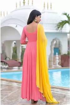 Peach anarkali with dupatta