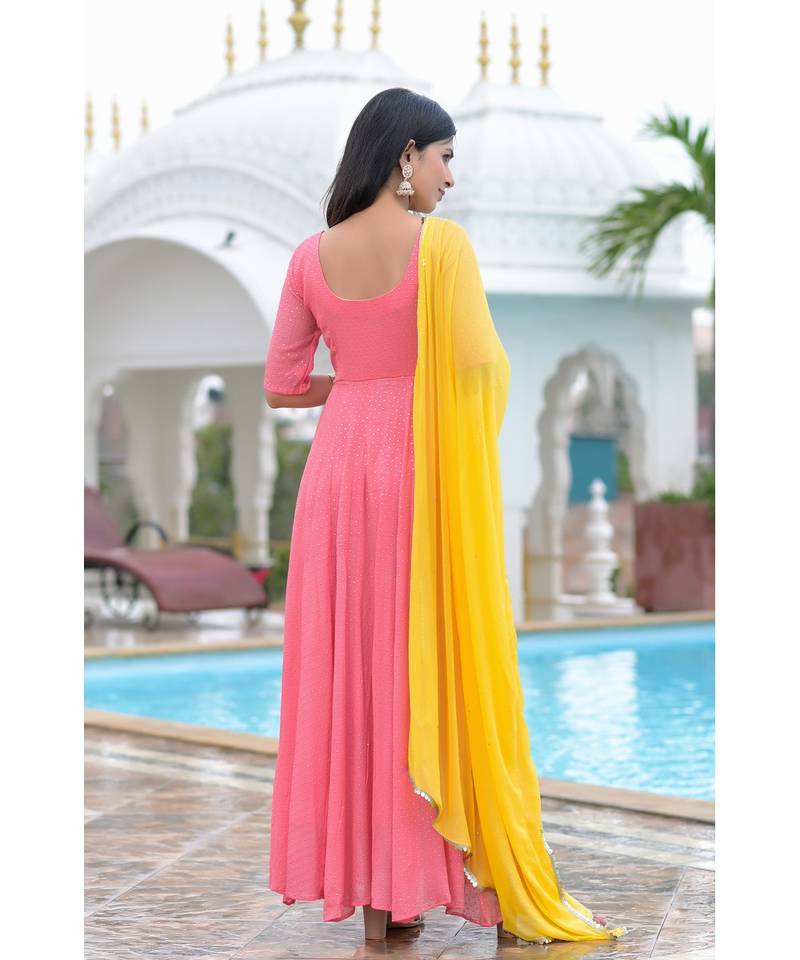 Peach anarkali with dupatta