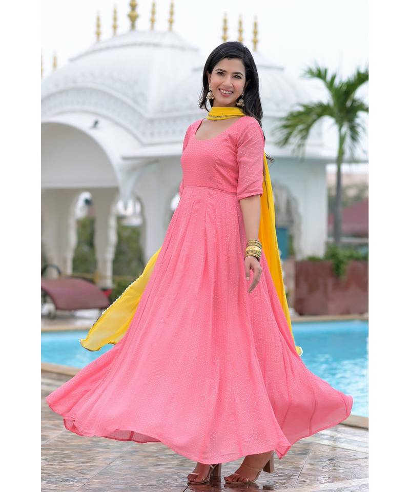 Peach anarkali with dupatta