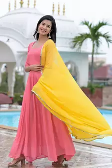 Peach anarkali with dupatta