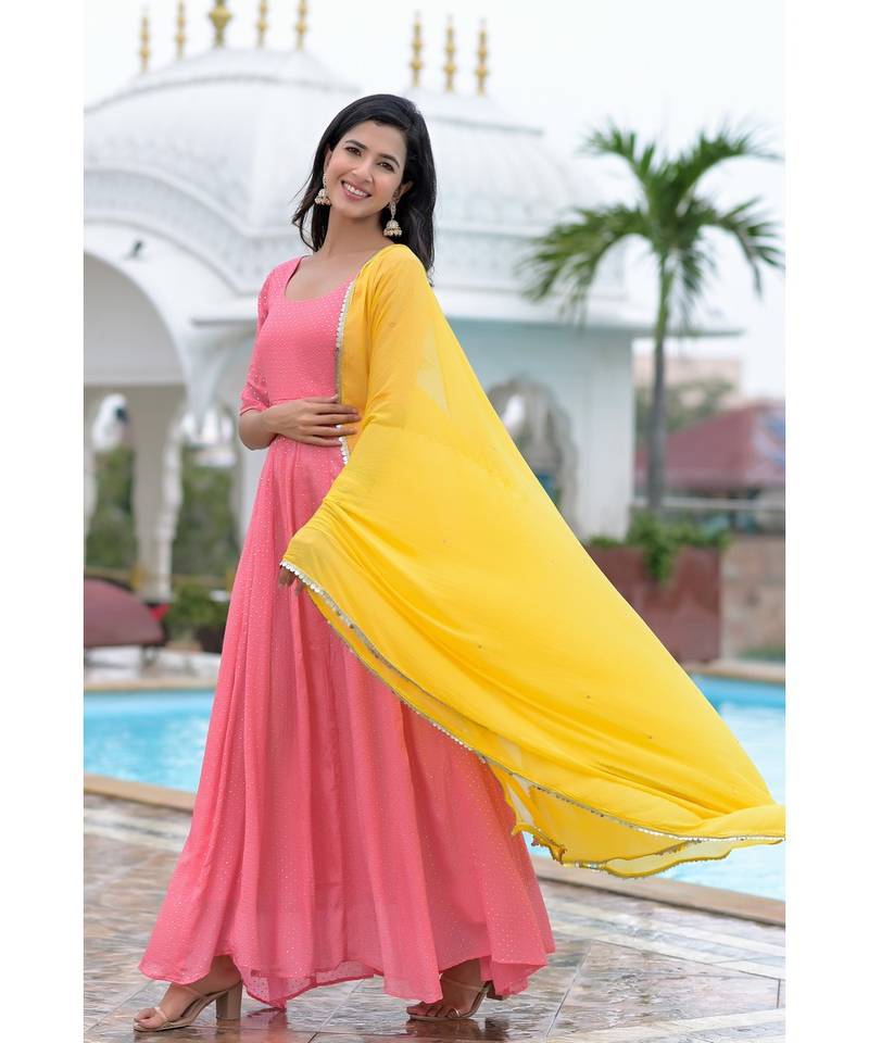 Peach anarkali with dupatta