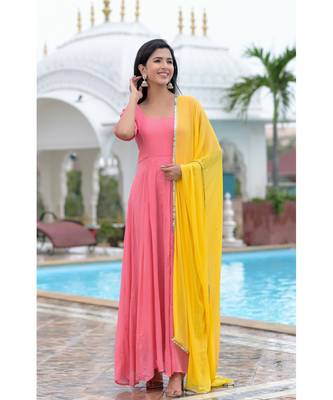 Peach anarkali with dupatta 5