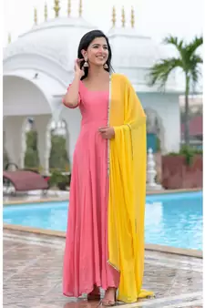 Peach anarkali with dupatta
