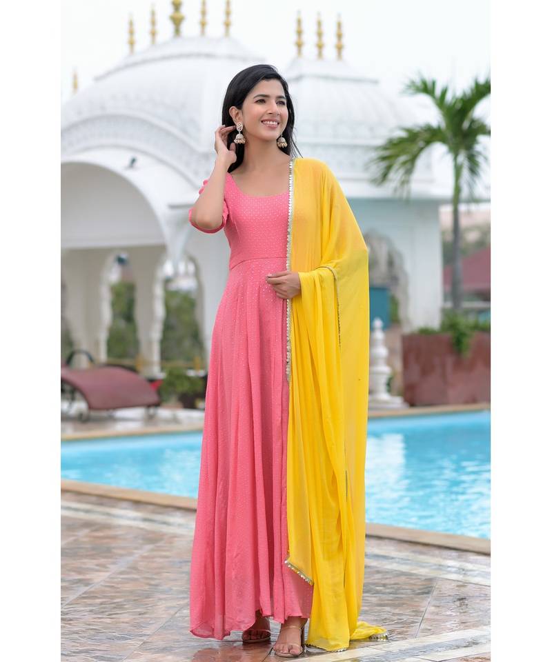 Peach anarkali with dupatta
