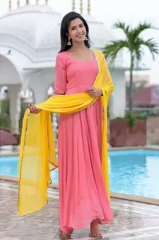 Peach anarkali with dupatta