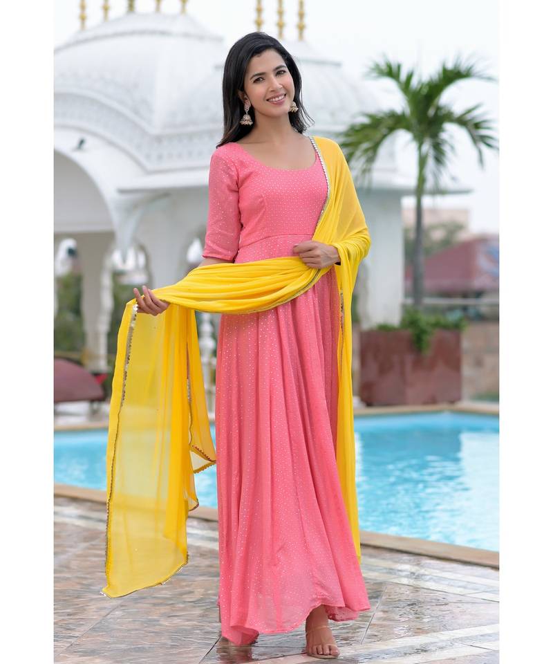 Peach anarkali with dupatta
