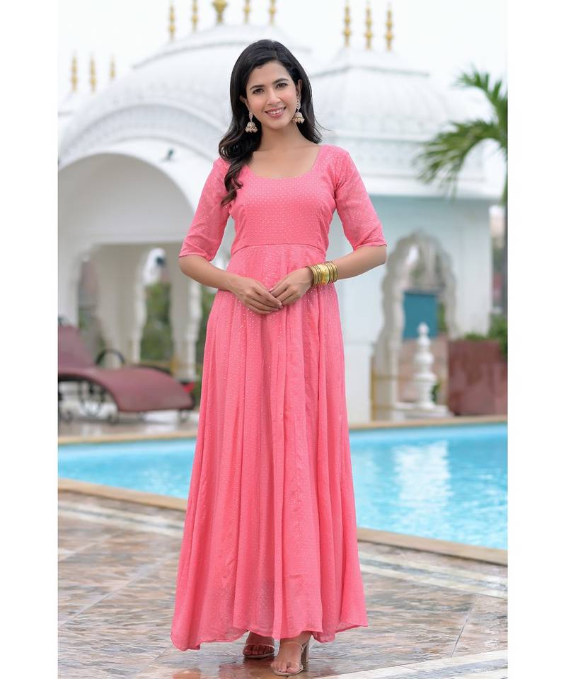 Peach anarkali with dupatta