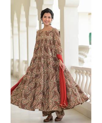 red kalamkari anarkali set 1